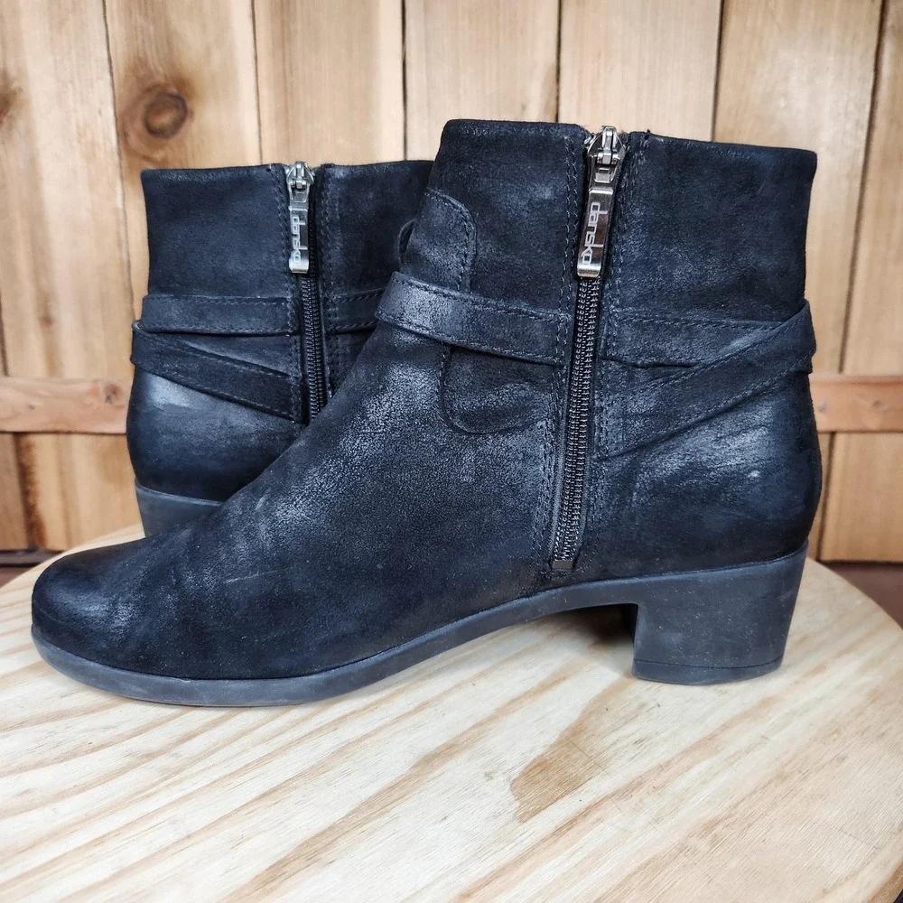 Dansko Cagney Boots‎ Womens 10.5 41 EU Black Leather Ankle Zip Buckle Booties